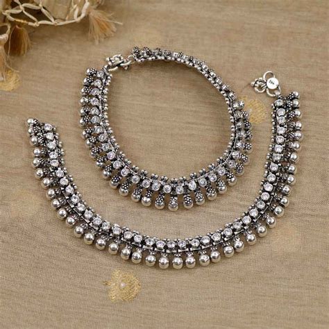 Buy Antique Silver Bridal Anklets 449VA8069 Online from Vaibhav Jewellers