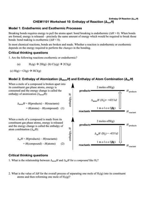 Enthalpy Of Reaction Worksheet printable pdf download