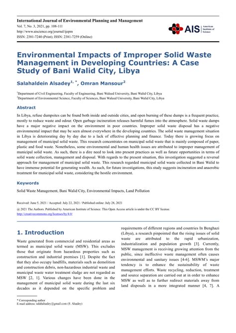 (PDF) Environmental Impacts of Improper Solid Waste Management in ...