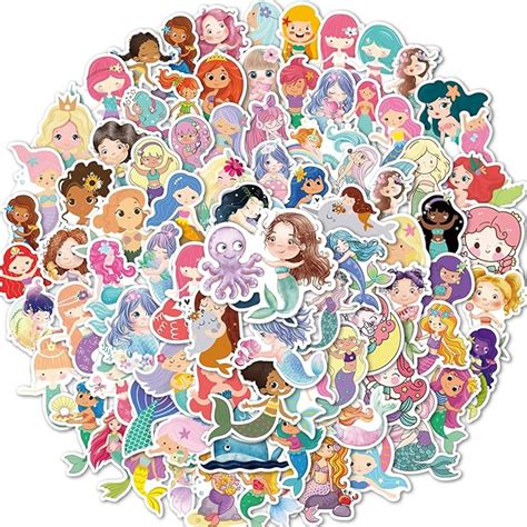 Amazon.com: 100PCS Cute Mermaid Stickers for Kids Girls Vinyl Cartoon Mermaid Stickers for Water ...