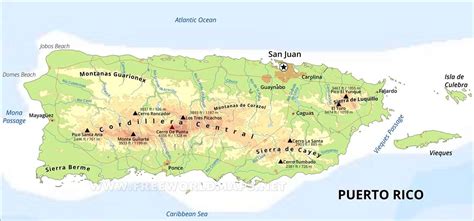 Puerto Rico Physical Map, physical features of Puerto Rico - Freeworldmaps.net