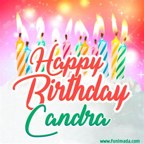 Happy Birthday GIF for Candra with Birthday Cake and Lit Candles | Funimada.com