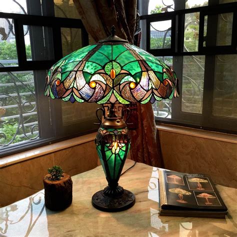 Tiffany Style Double Lit 2+1 Light Antique Stained Glass Art Base Table Lamp | Tiffany style ...