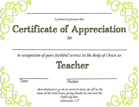 Christian Certificate of Appreciation Teacher Downloadable Printable PDF Customizable - Etsy