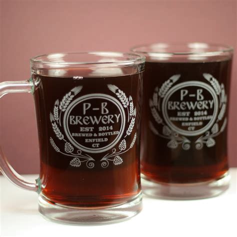 Modern Hop Personalized Beer Mugs | (Set of 2) - Glass Blasted