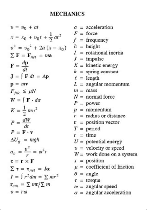 mechanics formula