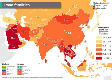 Which countries in Asia have the most dangerous... - Maps on the Web