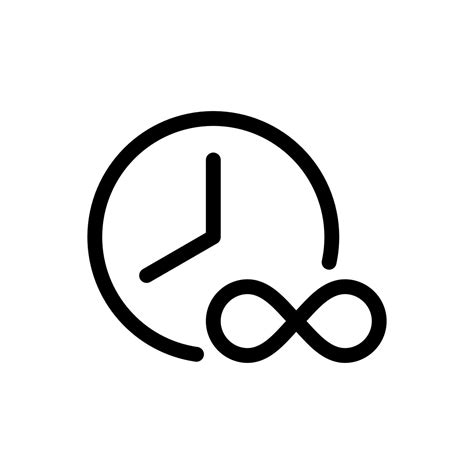 Infinite time, unlimited, clock and infinity symbol icon in line style design isolated on white ...