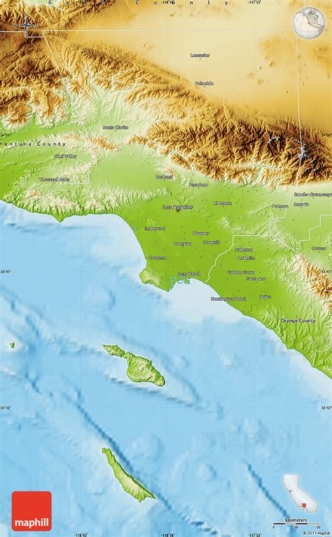 Physical Map of Los Angeles County