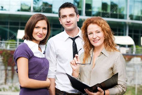 Group of office workers outdoor — Stock Photo © svyatoslavlipik #3845580