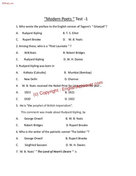 Modern poets in English Literature test 1 w