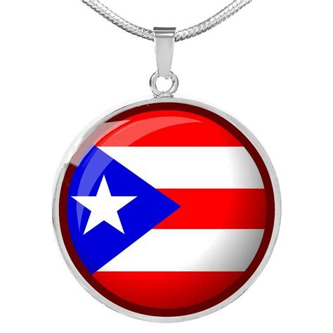 Puerto Rico Flag Circle Pendant Necklace Stainless Steel or 18k Gold 18-22" - Necklaces & Pendants