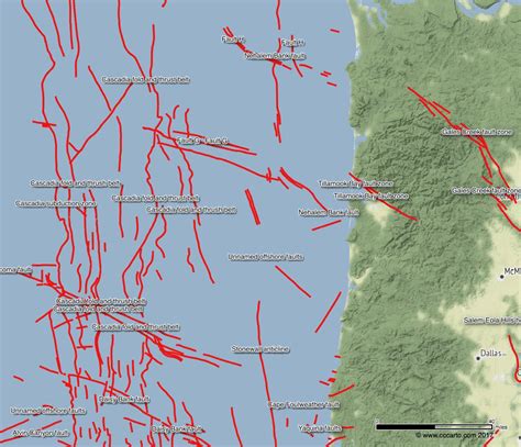 Coastal Oregon Fault Map - Cascadia Fold Fault Zone Map