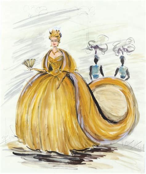 Edith Head (2) original costume sketches of Grace Kelly as “Frances Stevens” in gold ball gowns ...