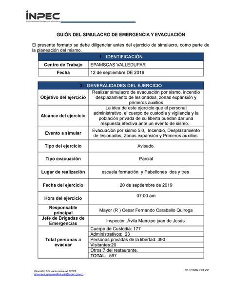 Brillar Biblioteca troncal pianista informe de simulacro de evacuacion ...