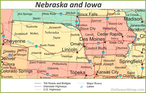 Map of Nebraska And Iowa - Ontheworldmap.com