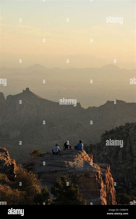 Tourists at Windy Point Vista on Mount Lemmon, Tucson, Arizona, USA ...