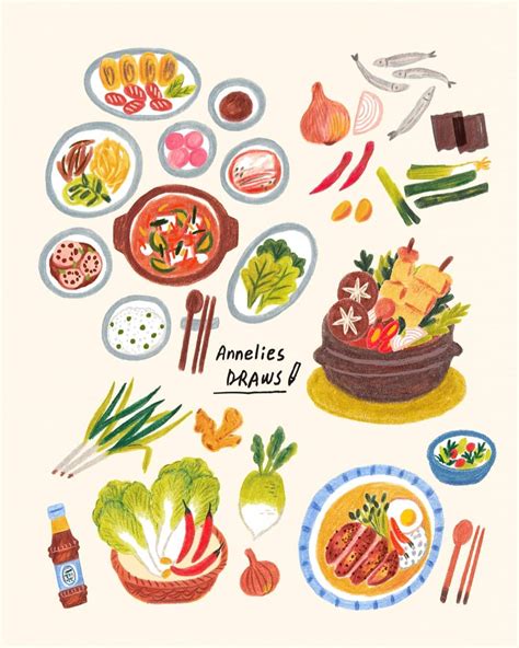 Some food illustration that I made for a food essay book, mostly about homemade Korean food ...