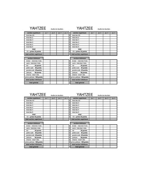 Yahtzee Score Sheet Printable Free