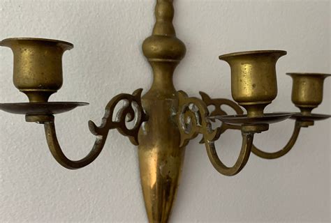 Vintage Single Brass Sconce Candleholders Holds 3 Candles - Retro Wall Decor Candlestick Holder