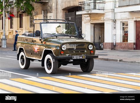 Sevastopol, Crimea - May 5, 2018: UAZ-469 stands on a street, it is an ...