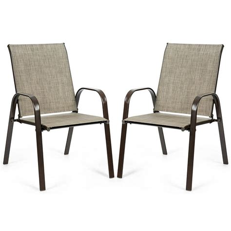 Gymax Set of 2 Patio Chairs Dining Chairs Steel Frame Garden Outdoor w/ Armrest - Walmart.com ...