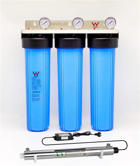 Whole House Water Filter System 20" x 4.5" Ultraviolet UV Sterilizer With Gauges | Shield Water ...