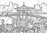 Kiosk In Cute Public Garden  Anti Stress / Zen Coloring Pages For Adults sketch template