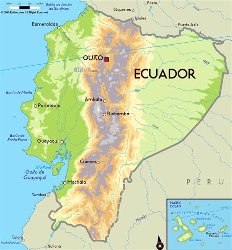 Large physical map of Ecuador with major cities | Ecuador | South America | Mapsland | Maps of ...