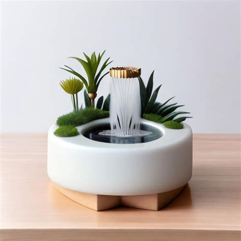 Premium Photo | A water fountain with a plant on it and a plant on the side