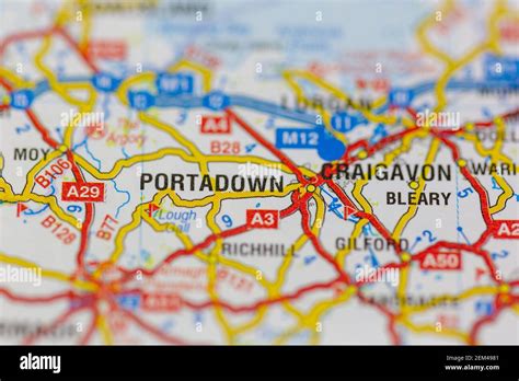 Portadown shown on a road map or geography map Stock Photo - Alamy