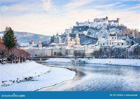 Salzburg Skyline In Winter As Seen From Moenchsberg, Salzburger Land ...