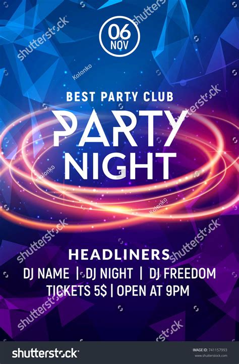 Night dance party music night poster template. Electro style concert disco club party event ...