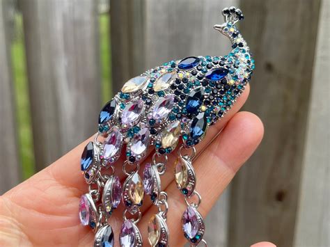 Large Peacock Brooch Peacock Pin Gift for Her Blue Purple - Etsy