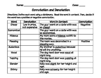 Connotation and Denotation by Heather Leigh | Teachers Pay Teachers