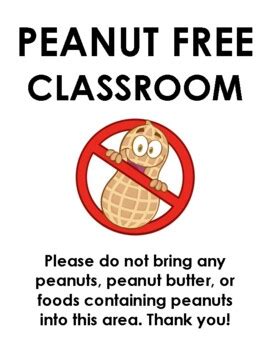 Peanut Free Classroom Sign - Peanut Allergy by Teaching Around the Sun