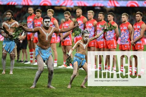 AFL SWANS TIGERS, Indigenous dancers perform during the AFL Marn Grook Round 11 match between the Sy