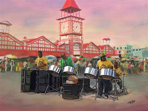 Music At The Market Guyana Painting by James Mingo