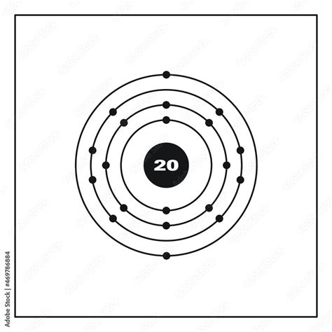 Bohr model representation of the calcium atom, number 20 and symbol Ca. Conceptual vector ...