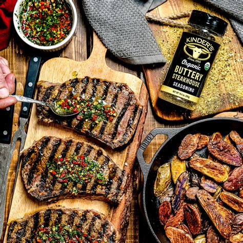 Buttery Steakhouse Seasoned NY Steaks with Chimichurri – Kinder's BBQ