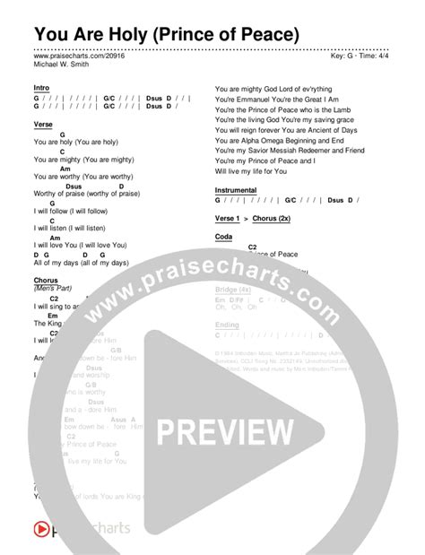 You Are Holy (Prince of Peace) Chords PDF (Michael W. Smith) - PraiseCharts