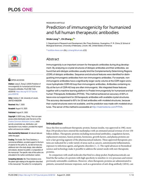 (PDF) Prediction of immunogenicity for humanized and full human therapeutic antibodies