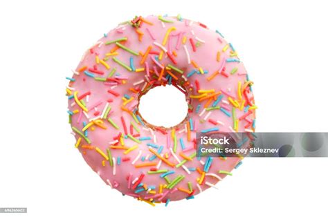 Single Pink Donut Stock Photo - Download Image Now - Doughnut, White Background, Cut Out - iStock