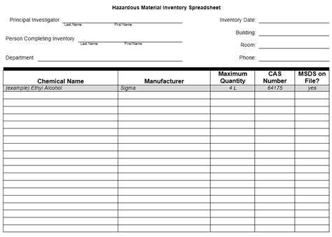 13 Free Sample Chemical Inventory List Templates - Printable Samples