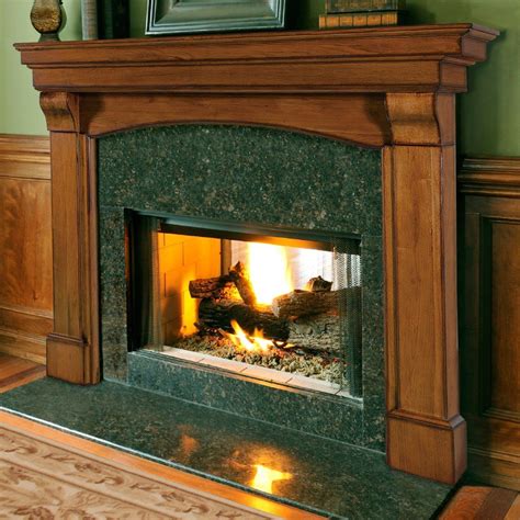 Incredible Fireplace Mantels Ideas With Brown Wooden Mantel And Green Granite Surround Also ...