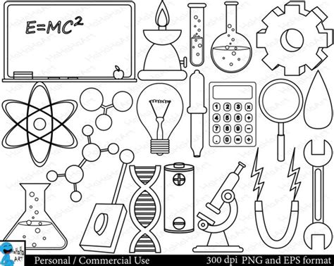 Outline Laboratory Set Clipart Digital Clip Art Graphics - Etsy | Dibujos de ciencias naturales ...