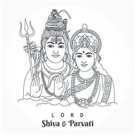 Premium Vector | Lord shiva and parvati together outline wedding card ...