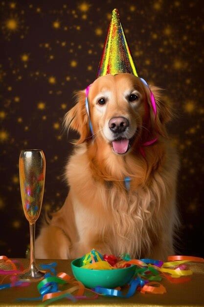 Premium AI Image | Joyful dog wearing a bright birthday hat