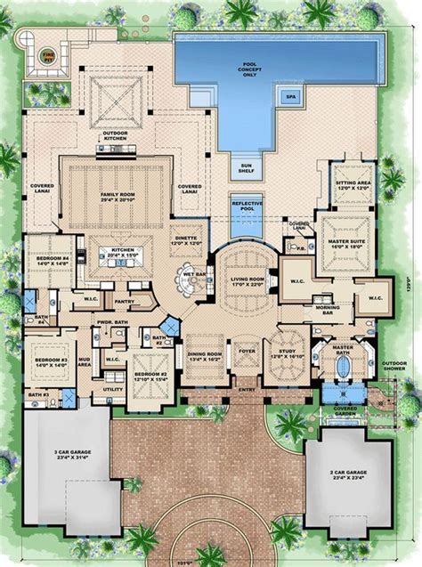 House Plan 1018-00203 - Luxury Plan: 5,377 Square Feet, 4 Bedrooms, 5 Bathrooms | Pool house ...