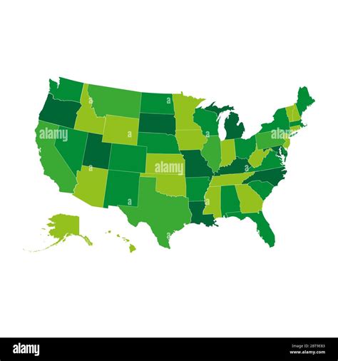 United States map, USA map in green color palette, all states are separately Stock Photo - Alamy